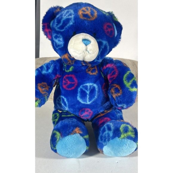 Build-A-Bear Workshop Plush Dark Blue Peace Sign Teddy Bear Stuffed Animal 14" - Picture 7 of 7